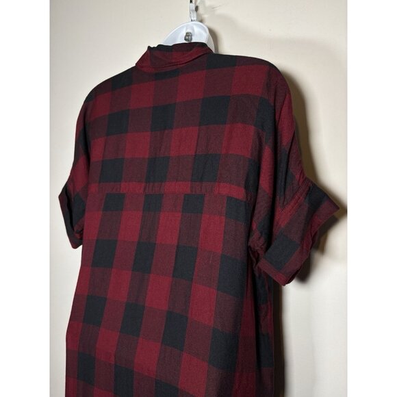 MADEWELL Shirt Dress Short Sleeve Deep Red Black Plaid Classic Holiday Size XS - Picture 4 of 7